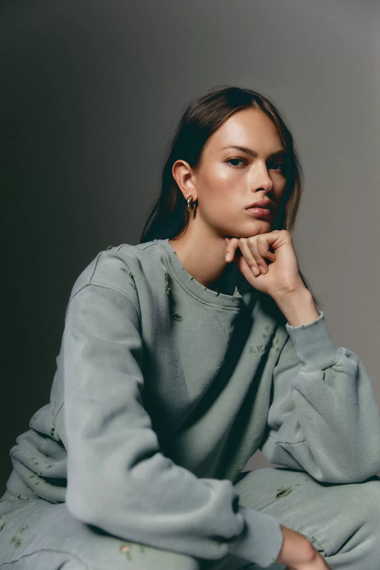 The Akala Studio Sweats^Distressed Green Sweater
